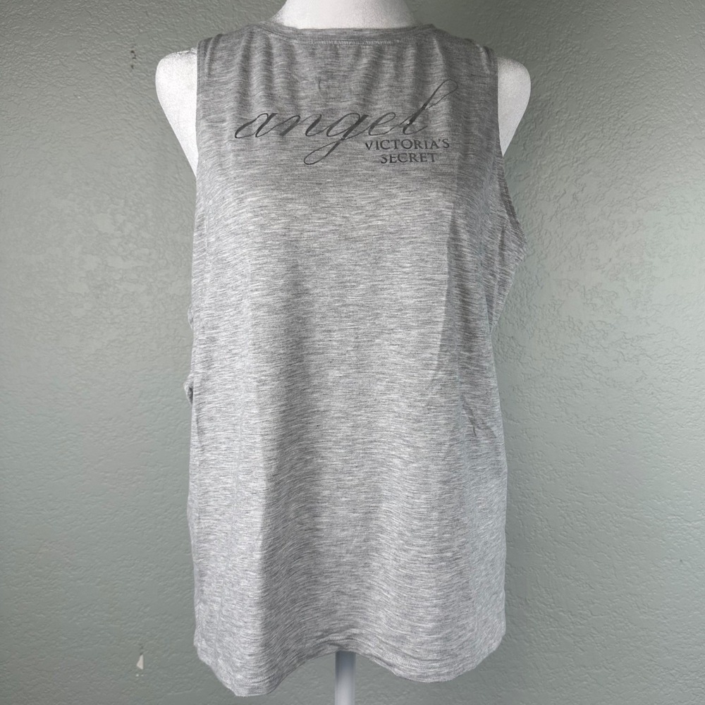 Victorias Secret Angel Tank‎ Top Size S Gray Graphic Racerback Gym Workout Sport